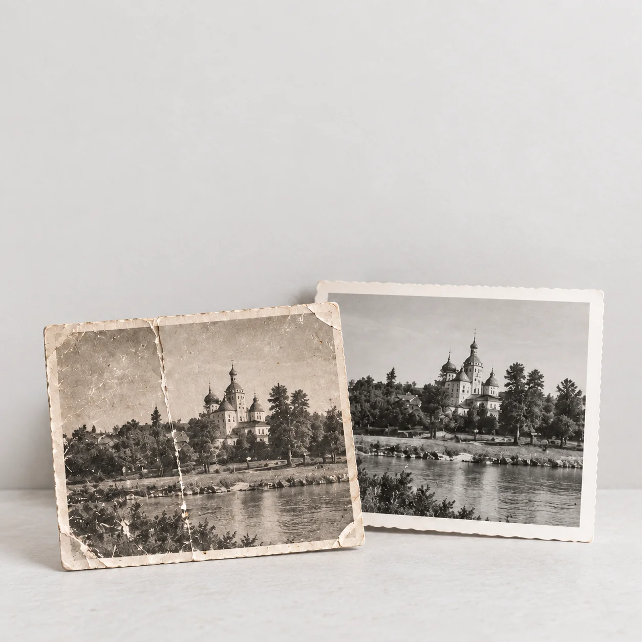 Старая фотография до и после восстановления