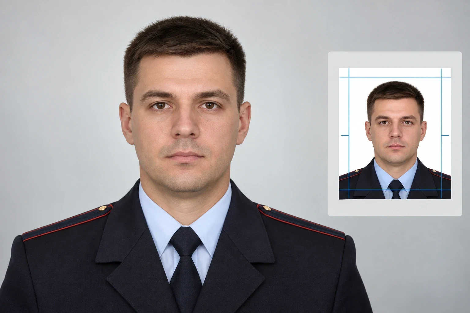 Официальный портрет в российской форме для электронного удостоверения — этап или дополнительный пример 1 к статье «Фото на удостоверение МВД в форме: подготовка исходника»