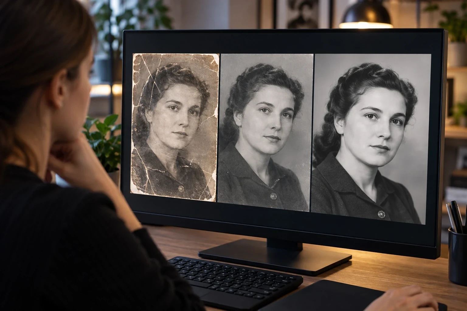 Старая фотография до и после цифровой реставрации — этап или дополнительный пример 1 к статье «Нейросеть или ручная реставрация фотографии»