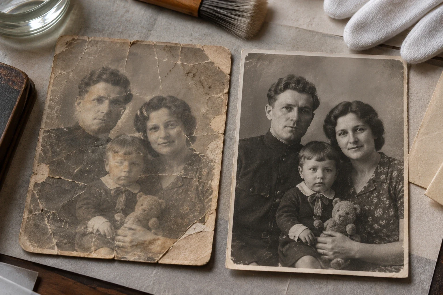 Старая фотография до и после цифровой реставрации — этап или дополнительный пример 1 к статье «Реставрация старых фотографий: что можно восстановить»