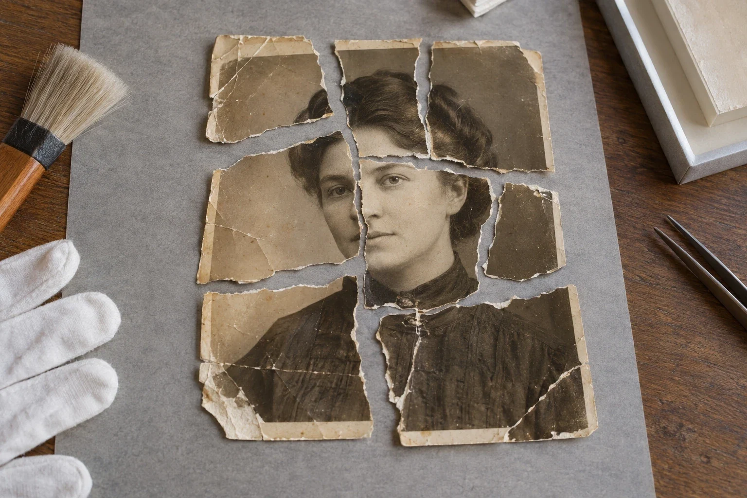 Старая фотография до и после цифровой реставрации — этап или дополнительный пример 1 к статье «Как восстановить порванную фотографию»
