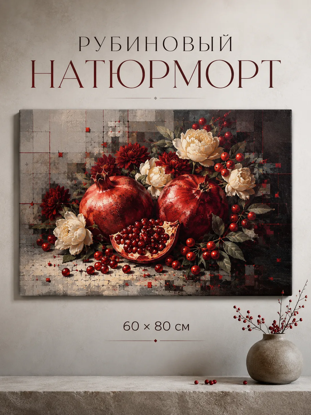 Репродукция натюрморта с гранатами на холсте
