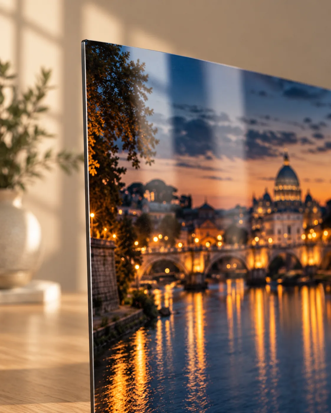 Глянцевая поверхность картины на металле 4K с отражением