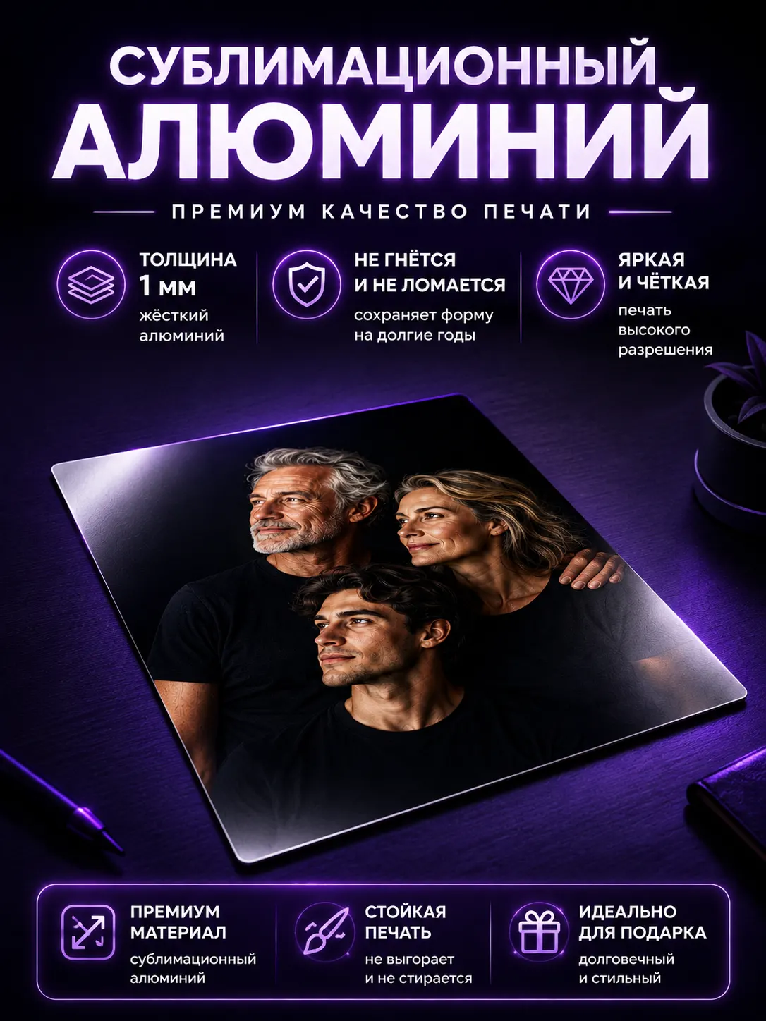 Пример: Портрет по фото на металле, картина на металле 50х70 см (копия)